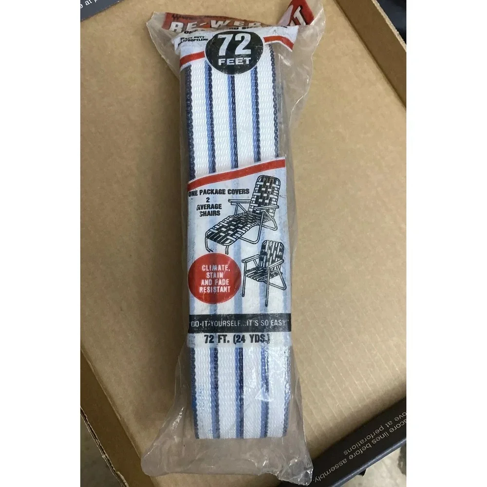NOS Wellington RE-WEB KIT Lawn Chair Webbing 72' Black  Blue White Stripes 2 1/4